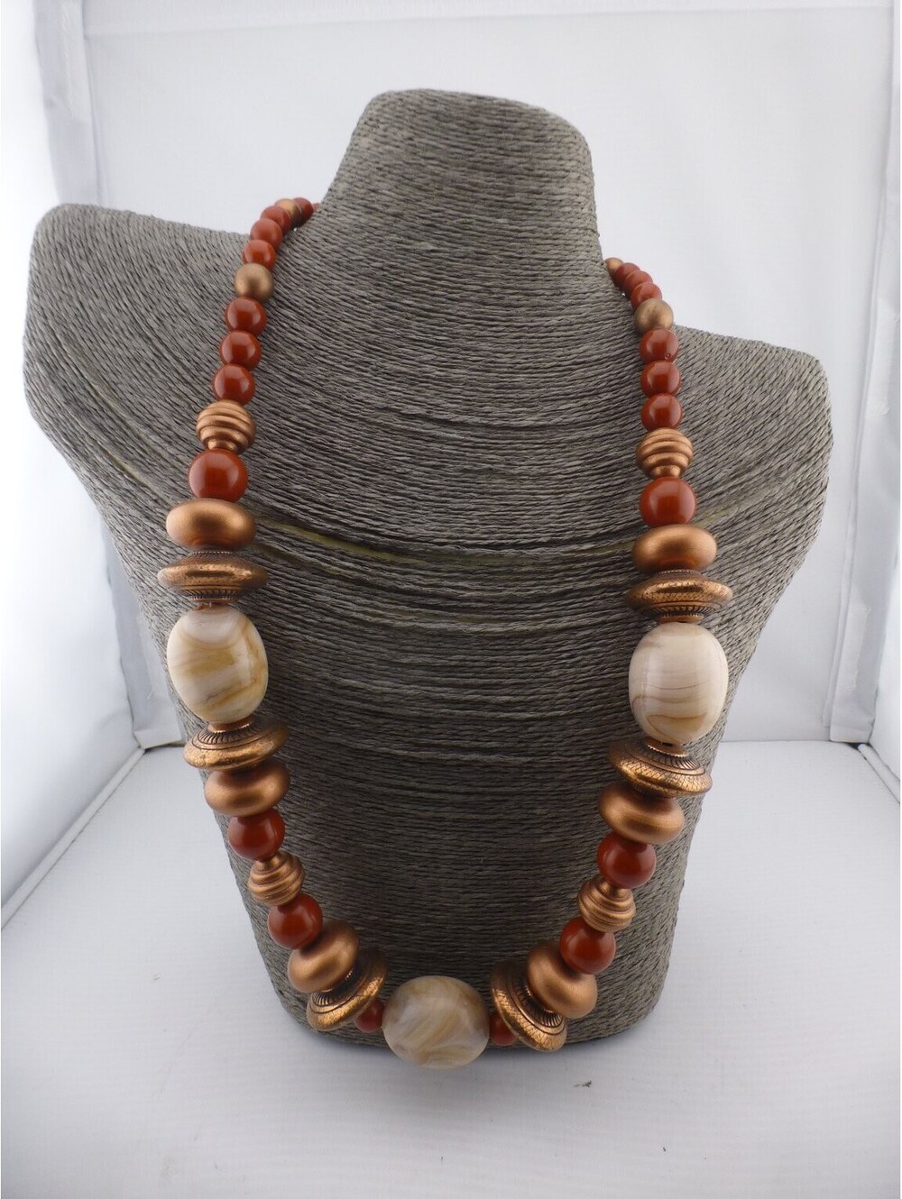 Chunky Fashion Beaded Necklace Terracotta Copper Tone Swirl Statement Jewelry F4